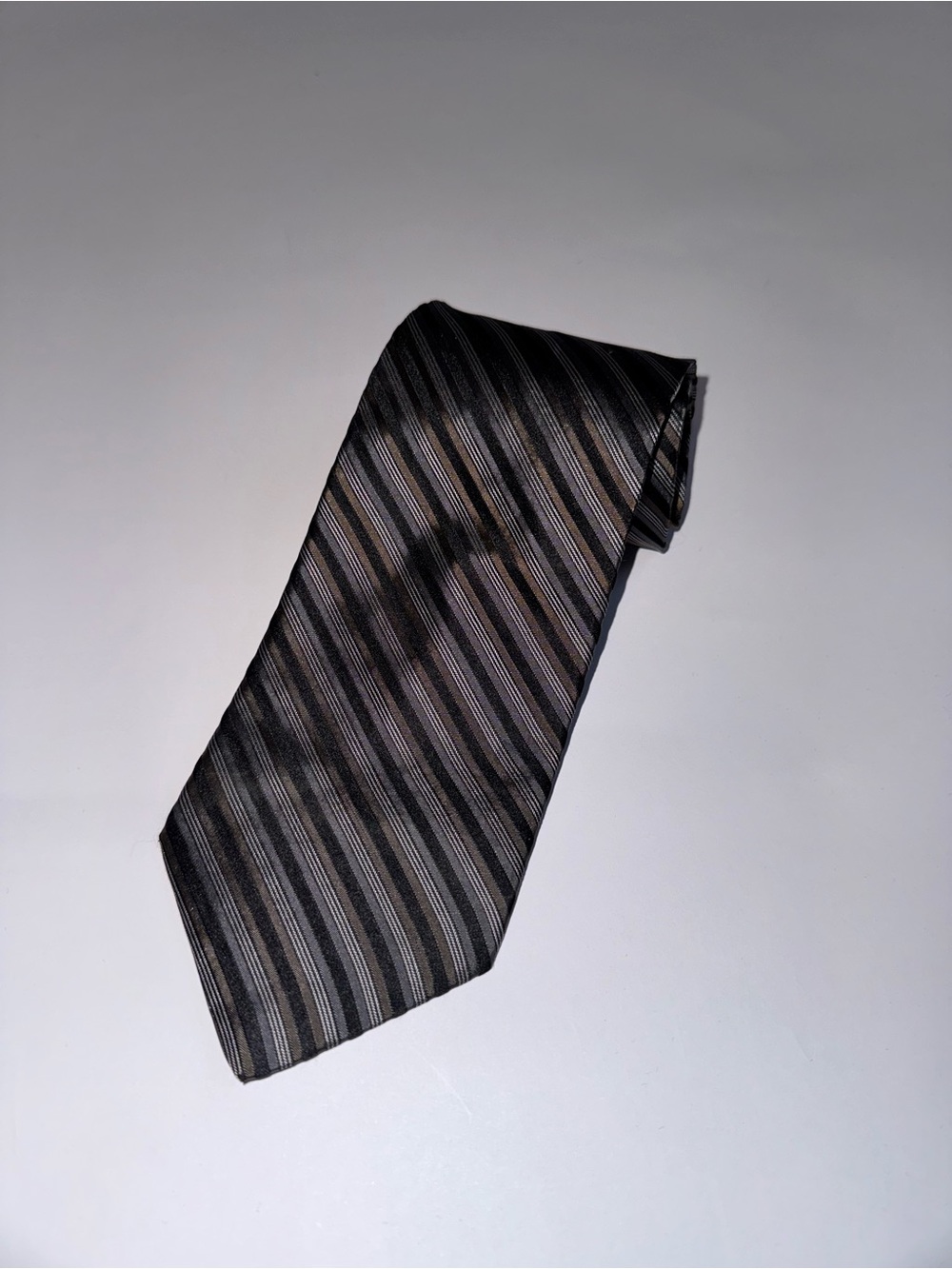 DKNY Men’s 100% Silk Necktie Black Gray Brown Striped Classic Dress Tie